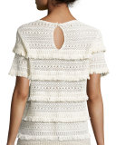 Rafel Short-Sleeve Fringed Crochet Top, Natural