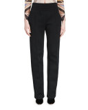 Flat-Front Slim-Leg Pants, Black