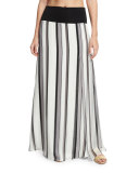 Striped Chiffon Palazzo Coverup Skirt, Silver