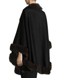 Mink-Fur-Trim Cashmere Cape, Black