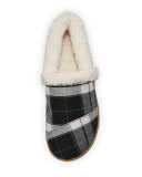 Plaid Faux-Shearling Slipper, Black/White