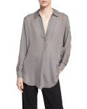Shirred Silk Popover Top