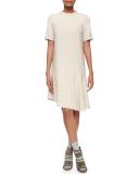 Short-Sleeve Asymmetric Shift Dress, Vanilla