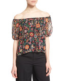 Off-The-Shoulder Floral-Print Top, Black