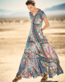 Roseton Short-Sleeve Printed Maxi Dress, Multi Colors, Petite