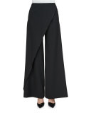 Asymmetric-Wrap Wide-Leg Pants, Black
