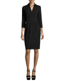 3/4-Sleeve Textured Shirtdress