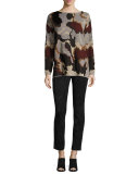 Metallic Camo Jacquard Wool Sweater, Light Nickel Multi