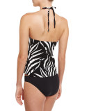 High-Neck Printed Tankini Swim Top, Black/White