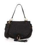 Fringe Leather Shoulder Bag, Black