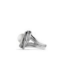 Pearl Crossover Ring with Diamonds