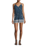 Castaway Drawstring-Waist Romper, Indian Ocean/Multi
