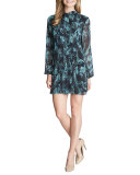 Naomi Long-Sleeve Printed Dropped-Waist Dress 