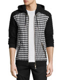 Checker-Print Zip-Front Sweatshirt, Black/White