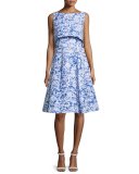 Sleeveless Floral-Print Popover Dress, Ocean