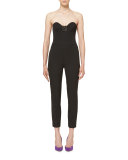 Floral-Appliqué Strapless Jumpsuit, Black