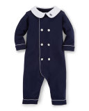 Double-Breasted Cotton Coverall, French Navy, Size 3-12 Months
