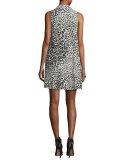 Mina Sleeveless Cheetah-Print Silk Shirtdress, Nature White/True Black