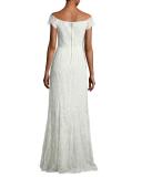 Aurelia Off-the-Shoulder Floral Gown, White