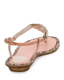 Pearly Flat Thong Sandal, Nude