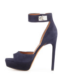 Plara Shark-Lock d'Orsay Sandal, Navy (Marine)