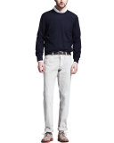 Fine-Gauge Knit Elbow-Patch Sweater, Navy