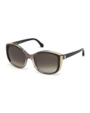 Yed Metal-Trim Butterfly Sunglasses, Brown/Black