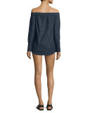 Kacy Reversible Chambray Off-the-Shoulder Tunic, Indigo