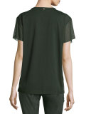 Sequined Mesh-Overlay Tee, Fir