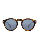 Leonard Mirror Round Sunglasses, Havana