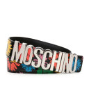 Floral Patent Leather Belt, Black