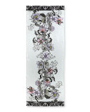 Floral & Snake Silk Stole, Ivory