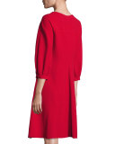 Double-Wool 3/4-Sleeve Caban Coat, Red