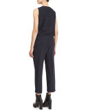 Pinstripe V-Neck Jumpsuit, Navy