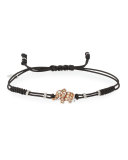 Pull-Cord Bracelet with Brown & White Diamond Elephant Station