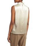 Fernanda Sleeveless Mock-Neck Ombre Silk Blouse, Ecru Multi