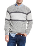 Striped Donegal Crewneck Sweater, Gray
