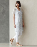 Cap-Sleeve Button-Front Shibori Tunic, Mulberry