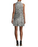 Mina Sleeveless Cheetah-Print Silk Shirtdress, Nature White/True Black