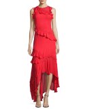Lake Sleeveless Silk Georgette Ruffle Gown