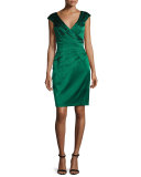 Cap-Sleeve Tiered Stretch Satin Cocktail Dress, Ivy