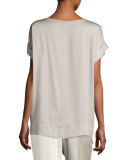 Lori Short-Sleeve Satin Blouse, Khaki
