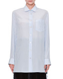 Striped Draped-Back Blouse, Blue/Multi