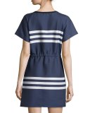 Short-Sleeve Striped Dress, Blue/Cream
