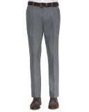 Double-Pleated Wool Trousers, Medium Gray