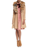 Nikita Belted Fox-Collar Dress Coat, Camel