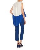 Bold Star-Print High-Low Blouse, Natural White/Blue