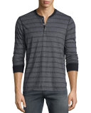 Striped Long-Sleeve Henley T-Shirt, Blue Pattern
