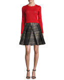 Corsetry-Stitched Wool Crewneck Sweater, Red