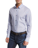 Striped Sport Shirt, Blue/Multicolor